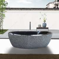 China Black Solid Granite Stone Freestanding Soaking Bathtub For Sale