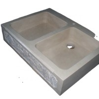 Natural Beige Marble Kitchen Sinks, Cream Double Stone Kitchen Sinks,  Square Kitchen Sinks