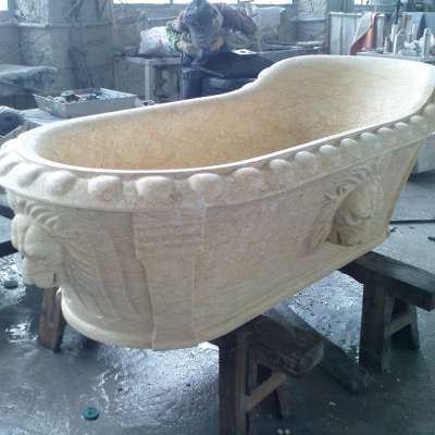 Natural Freestanding Beige Cream Stone Bathtubs, Bathroom Bathtubs